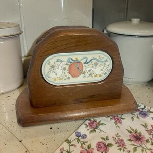 Vintage Wooden Napkin Holder Goose Geese Apple Tile Country Farmhouse Kitchen